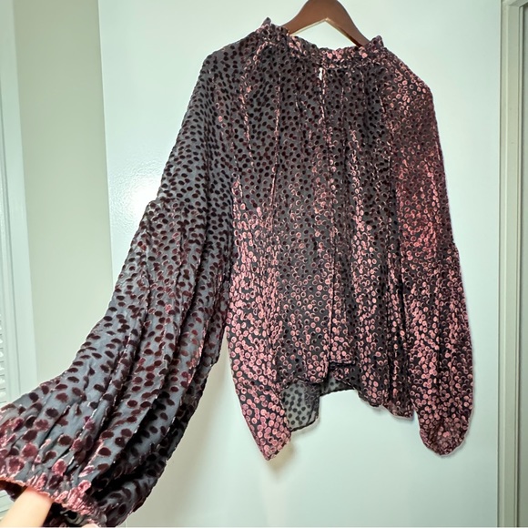Addition Elle Balloon-Sleeve Burnout Velvet Top - Winetasting - Size 2X - Picture 6 of 10